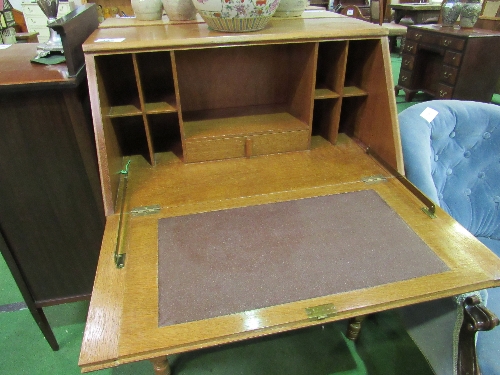 Oak bureau with fitted interior & 3 drawers below, 77cms x 44cms x 107cms. Estimate £50-80. - Image 2 of 3
