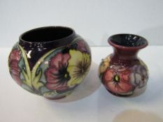 2 Moorcroft vases, 9.5cms & 11cms