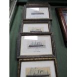 8 framed & glazed early 20th century woven silk pictures of steam ships: SS Arabic, TSS Caledonia,