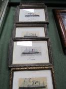 8 framed & glazed early 20th century woven silk pictures of steam ships: SS Arabic, TSS Caledonia,