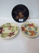 3 Moorcroft wall plates, 25cms diameter