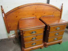 2 Ducal Chateau 3 drawer bedside cabinets & a curved 5ft head board. Estimate £10-20.