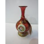 Bohemian Ruby glass vase with gilt overlay with hand-painted miniature of a girl & flowers. Estimate