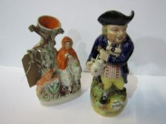 Staffordshire Toby jug 'Hearty Good Fellow', circa 1850 & Staffordshire Red Riding Hood flat back.