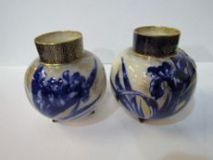 Pair of blue & gold decorated Royal Doulton pots. Estimate £50-60.