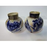 Pair of blue & gold decorated Royal Doulton pots. Estimate £50-60.