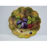 Royal Worcester plate of painted plums & raspberries, signed T Lockyer.  Estimate £350-370.