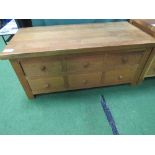 Light oak 2 drawer low chest, 114cms x 54cms x 50cms. Estimate £20-40.