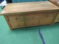 Light oak 2 drawer low chest, 114cms x 54cms x 50cms. Estimate £20-40.