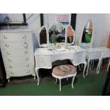 Suite of white painted French-style bedroom furniture including chest of 3 drawers, 71cms x 48cms