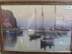 Large period harbour print in a decorative frame. Estimate £5-10.