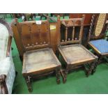 2 oak framed hall chairs. Estimate £10-15.