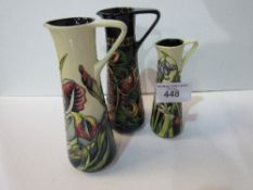 3 Moorcroft handled jugs, 2x 24cms & 1x 18.5cms