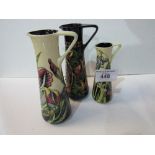 3 Moorcroft handled jugs, 2x 24cms & 1x 18.5cms