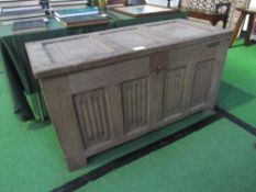 Large 17th century oak panel chest with linen fold carving to front panels and original lock &