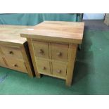 Light oak small 2 drawer chest, 50cms x 50cms x 58cms. Estimate £20-40.