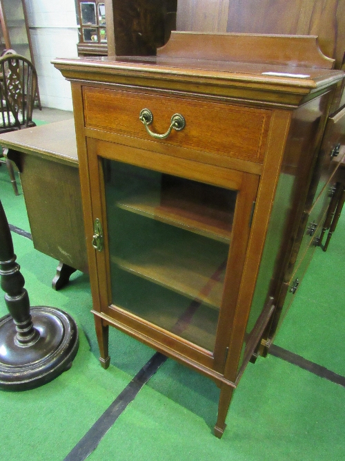 Mahogany music cabinet with glazed door to 3 interior shelves & drawer above, 103cms x 53cms x