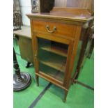 Mahogany music cabinet with glazed door to 3 interior shelves & drawer above, 103cms x 53cms x