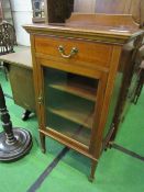 Mahogany music cabinet with glazed door to 3 interior shelves & drawer above, 103cms x 53cms x