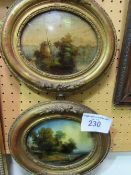 2 small oval gesso framed paintings on glass. Estimate £40-50.