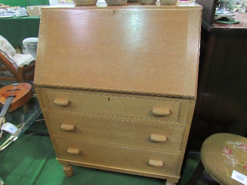 Oak bureau with fitted interior & 3 drawers below, 77cms x 44cms x 107cms. Estimate £50-80. - Image 3 of 3