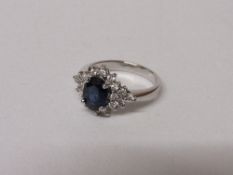 18ct white gold, sapphire & diamond ring, sapphire 1.42 carat & diamond 0.4 carat, size L, weight