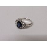 18ct white gold, sapphire & diamond ring, sapphire 1.42 carat & diamond 0.4 carat, size L, weight