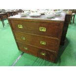 Military-style chest of 3 drawers, 82cms x 92cms x 59cms. Estimate £30-50.