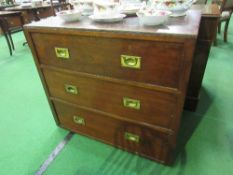 Military-style chest of 3 drawers, 82cms x 92cms x 59cms. Estimate £30-50.