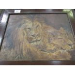 Oil on canvas of lion & lioness after Geza Vastagh (1866-1916). Estimate £40-60.