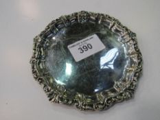 Silver tray, Birmingham, 1910, 225gms, 20cms diameter. Estimate £90-100.