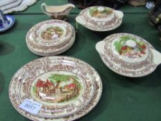 Qty of Clarice Cliff rural scenes dinner ware including 2 tureens with lid. Estimate £50-60.