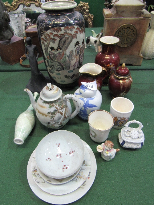 Large satsuma vase, Carlton ware ginger jar, Crown Devon vase & jug, Coalport figurine & other