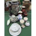 Large satsuma vase, Carlton ware ginger jar, Crown Devon vase & jug, Coalport figurine & other