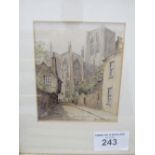 3 framed & glazed watercolours & a framed & glazed botanical print. Estimate £5-10.