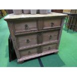 Old pine chest of 3 drawers, 86cms x 49cms x 78cms. Estimate £30-40.