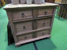 Old pine chest of 3 drawers, 86cms x 49cms x 78cms. Estimate £30-40.