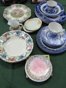 Qty of blue & white china, Copeland Spode cake plate & 4 Royal Cauldren Victoria dishes. Estimate £