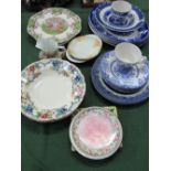 Qty of blue & white china, Copeland Spode cake plate & 4 Royal Cauldren Victoria dishes. Estimate £