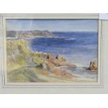 Framed & glazed watercolour of coastal scene signed F J Widgery to bottom left (picture size 12cms x