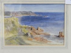 Framed & glazed watercolour of coastal scene signed F J Widgery to bottom left (picture size 12cms x