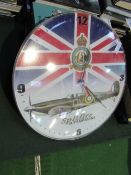 3 books on Spitfires, 3 other related books & a clock with a Spitfire picture on it