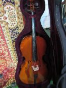 3/4 cello by Gear 4 with fitted case & bow, good condition. Estimate £50-60.