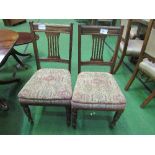 2 mahogany upholstered seat dining chairs. Estimate £10-20.