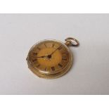 19th century 18ct gold cased lady's pocket watch with gold coloured face and Roman numerals.