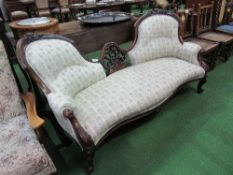 Carved mahogany framed upholstered sofa/sociable. Estimate £50-100.