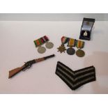 WWII medal, WWII defence medal, 3 WWI medals: Great War medal 1914-1919, George V 1914-1918