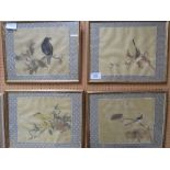 4 framed & glazed hand-painted Chinese silk pictures of birds. Estimate £30-50.