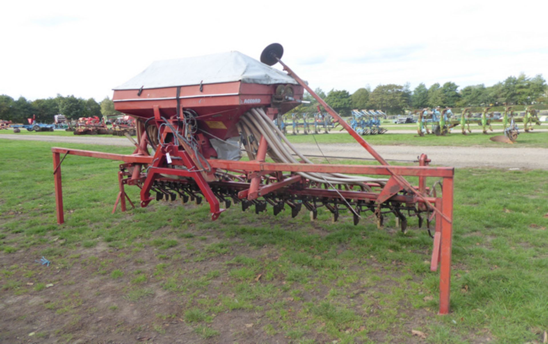 Accord DA 4m seed drill with A frame & following harrow, pulley parts etc in hopper