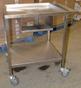 1 x Wheeled Stainless Steel Prep Bench with Drain Hole - Dimensions: 81.5 x 60.5 x 88cm - Ref: MC117